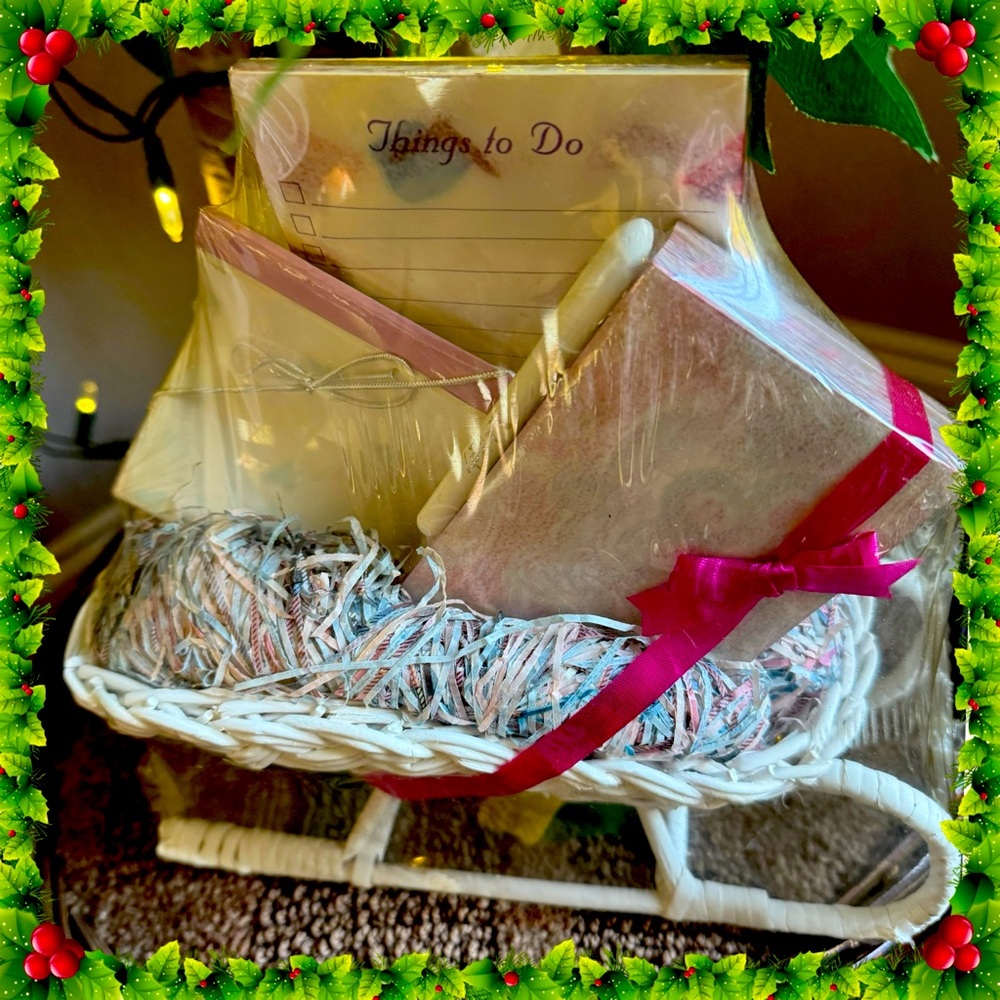 NEW - Holiday White Wicker Gift Sleigh
